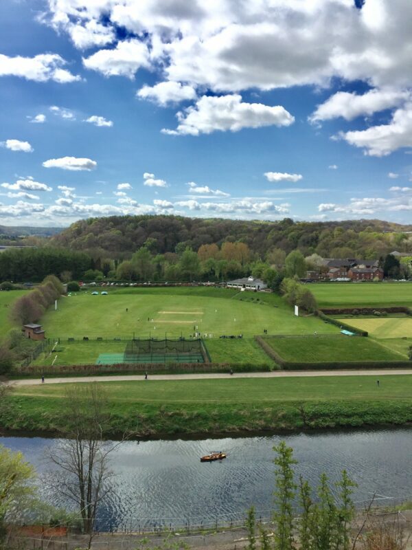picture showing the View across the River Wear to the cricket field from Pelaw Wood