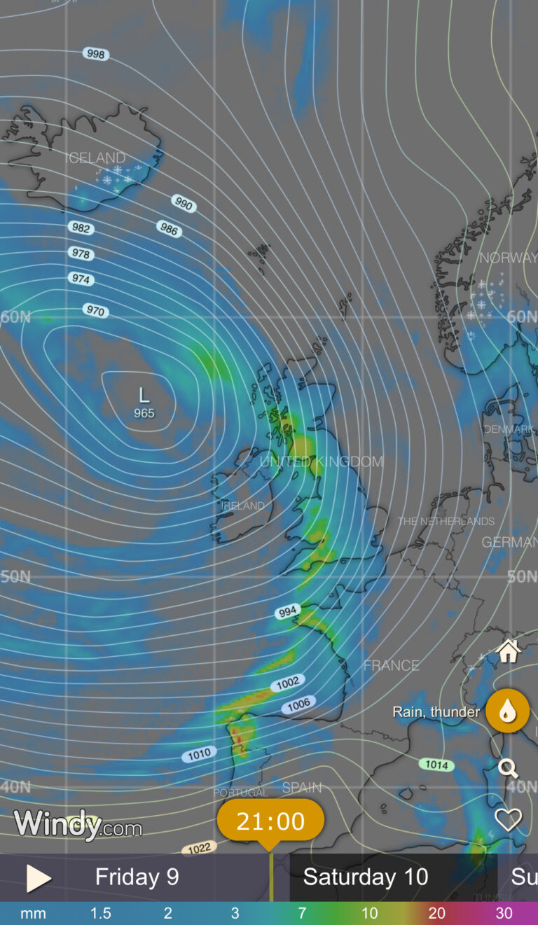 November 2018 Isobaric map showing very windy conditions in the west of the UK