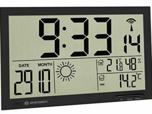 Bresser 7001800CM3000 Weather Station Wall Clock MyTime Jumbo LCD with outdoor sensor, black