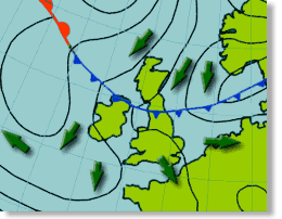 Weather chart showing the start of the winter: the cold front that brought the snow to England on 26 December 1962. Chart for 0600 UTC on 26 December.