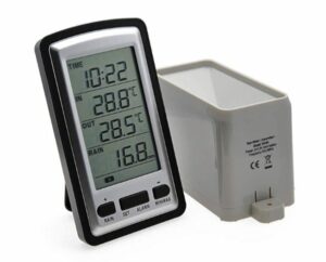 AMTAST Digital Wireless Rain Gauge with RCC, indoor/outdoor Temperature Time Calendar Display, Rain Weather Station Gauge Temperature Recorder