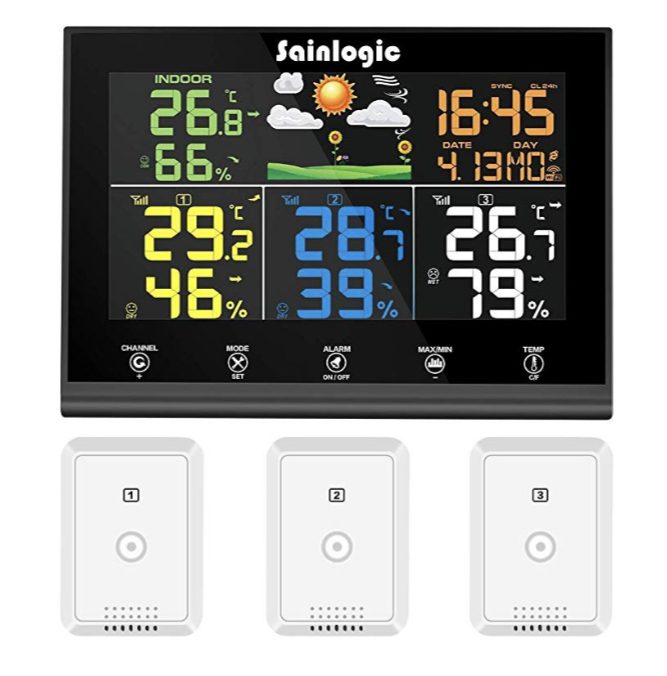 Sainlogic Wireless Weather Station with 3 Outdoor Sensors, Weather Forecast, Colour Display