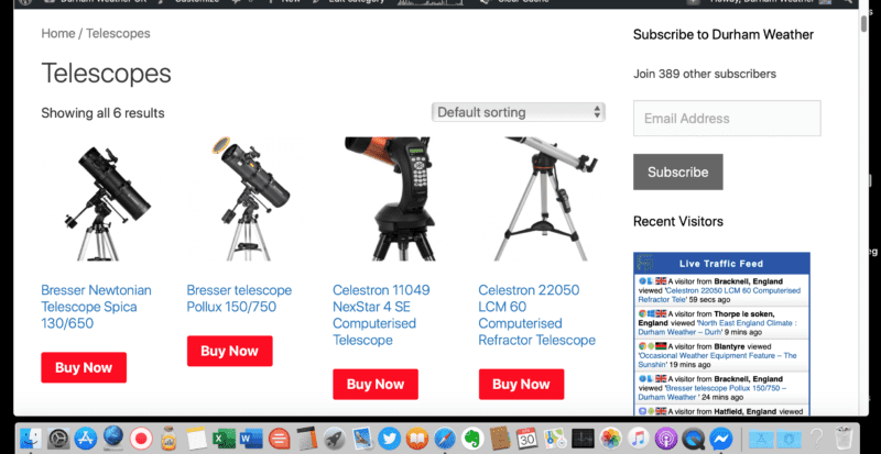 Telescopes at Durham Weather Shop