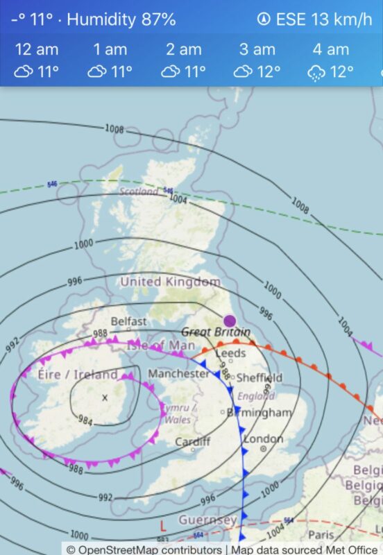 Synoptic weather chart for 25th august 2020 showing intense depression
