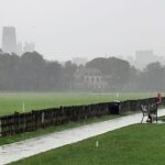 View of durham cathedral and castle in heavy rain