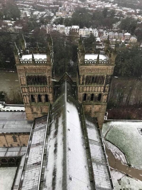 Snow on the roof of Durham Cathedral