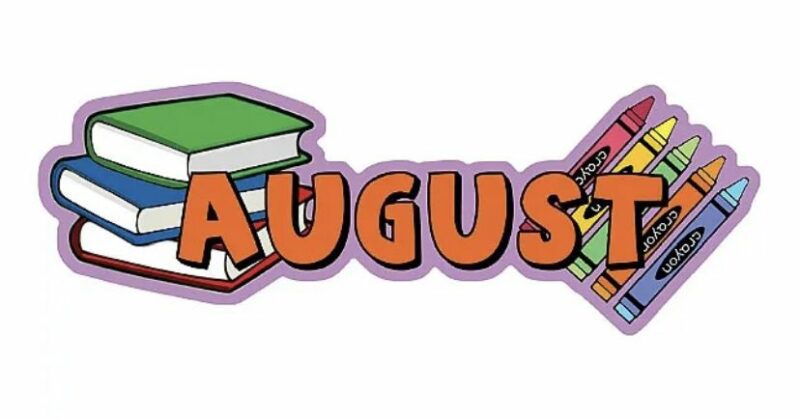 August banner : books and crayons