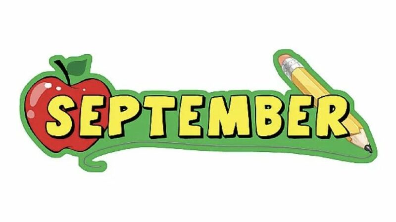 September banner : an apple and a pencil