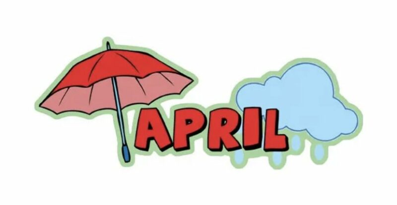 April banner : umbrella and shower cloud