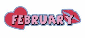 February banner : valentines heart and a kiss