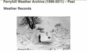 Durham Weather - Ferryhill Weather Archive screenshot. Man standing in Merrington Road snow cutting