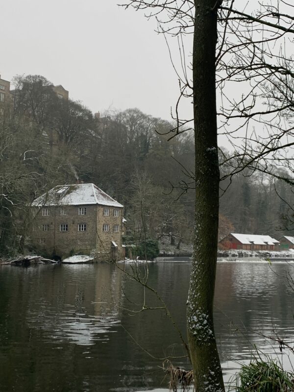 Looking toward The Fulling Mill in the snow