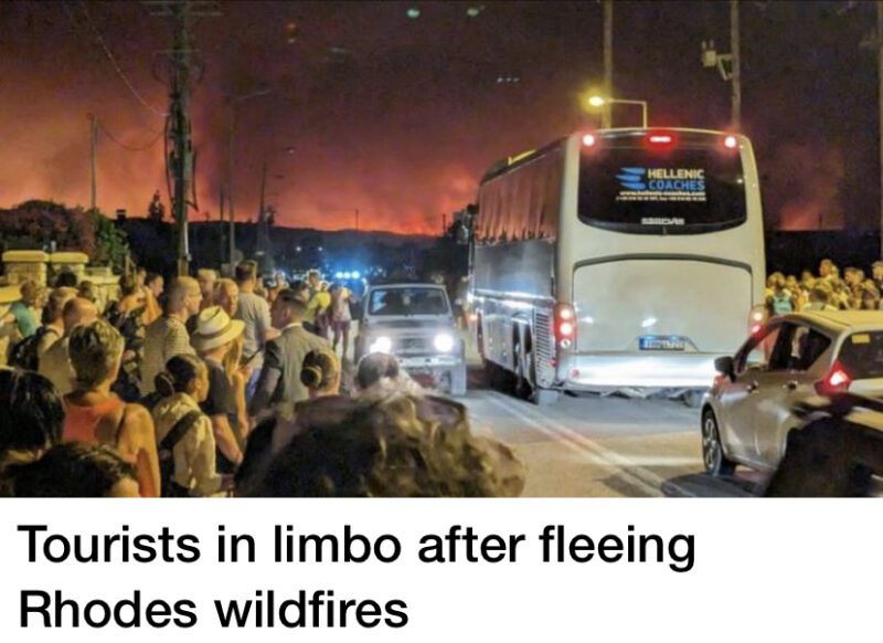 Tourists fleeing fires in Rhodes