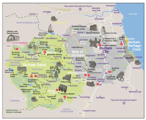 Map of Country Durham showing all places of interest