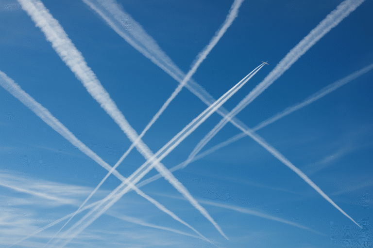 Contrails Crisscrossing The Clear Sky